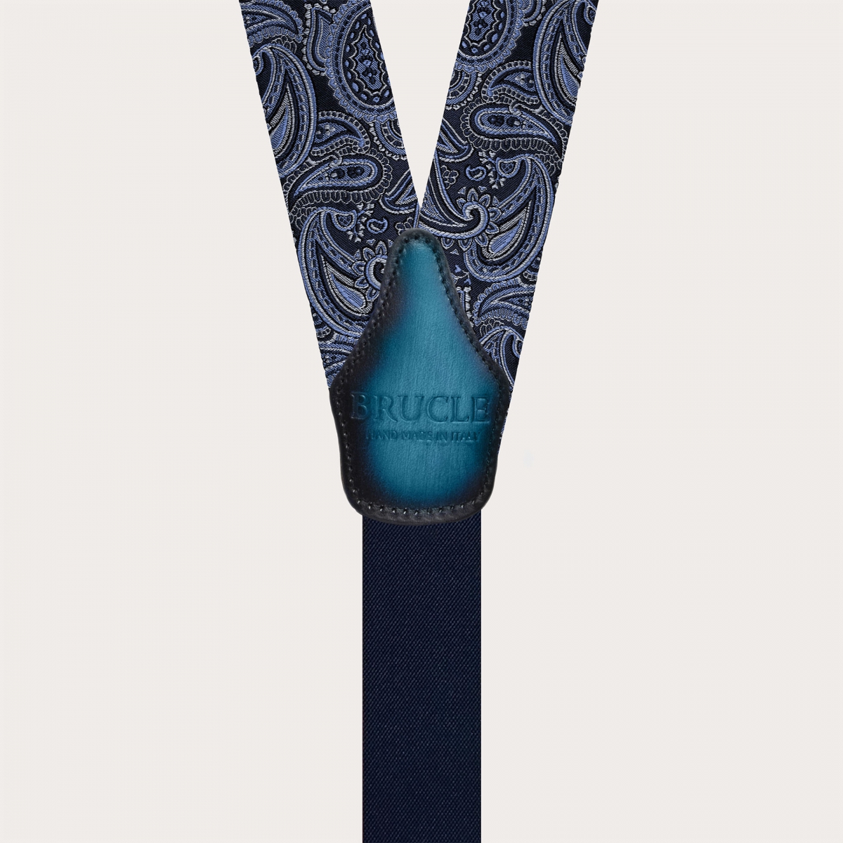 Elegant blue paisley silk suspenders dual-use with button or clips