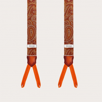 Men's Suspenders for Buttons with Orange-Marsala Paisley Pattern