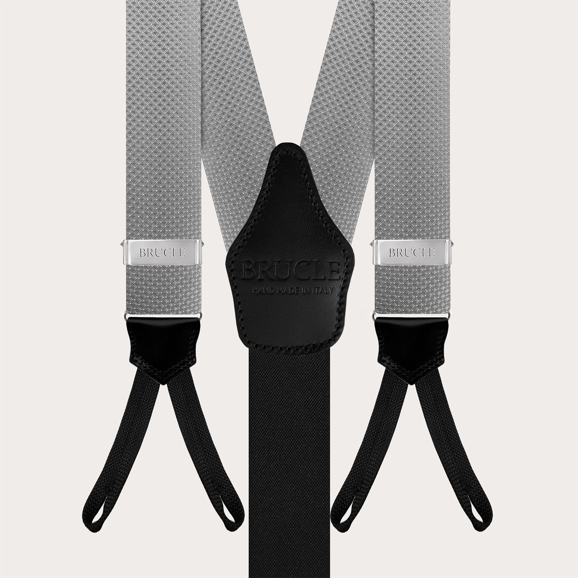 Formal Y-shape suspenders with braid runners, dotted grey