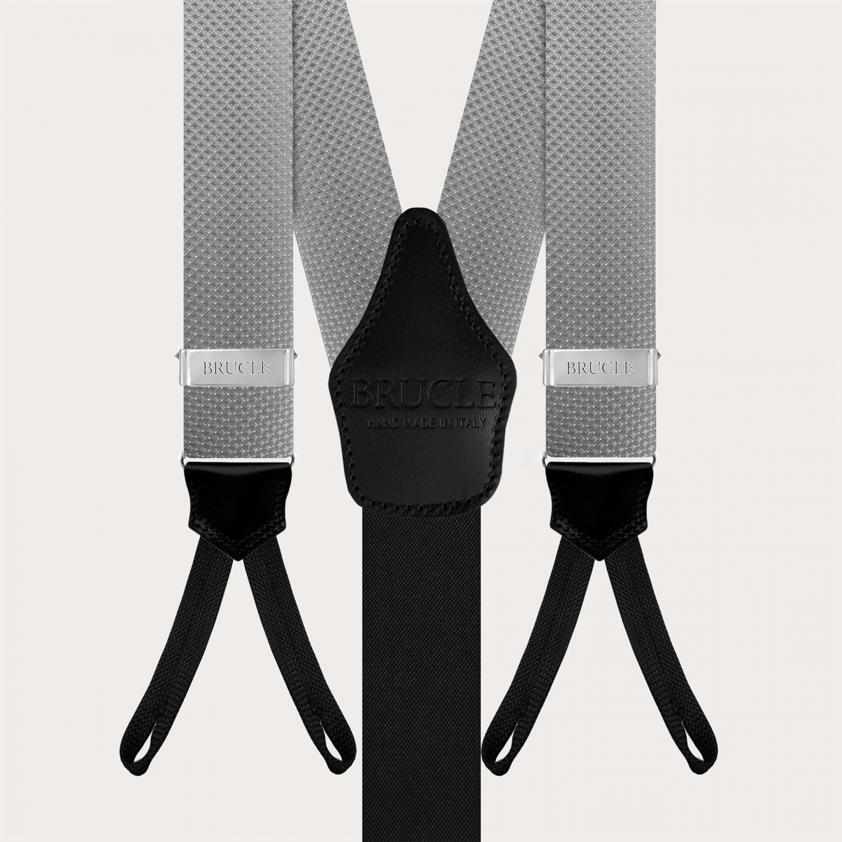 Formal Y-shape suspenders with braid runners, dotted grey