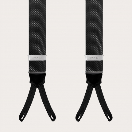 Black silk men's suspenders with pin dot pattern and buttonholes