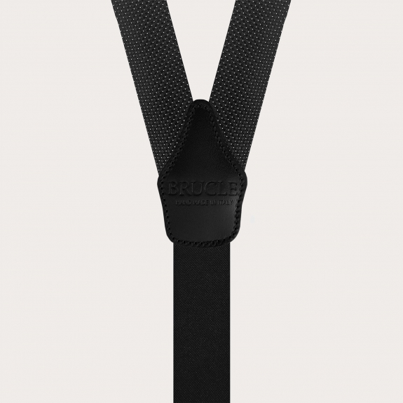 Black silk men's suspenders with pin dot pattern and buttonholes