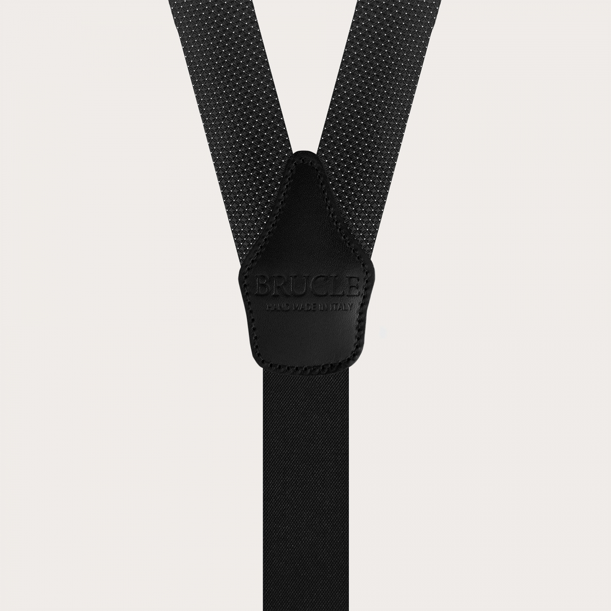 Black silk men's suspenders with pin dot pattern and buttonholes