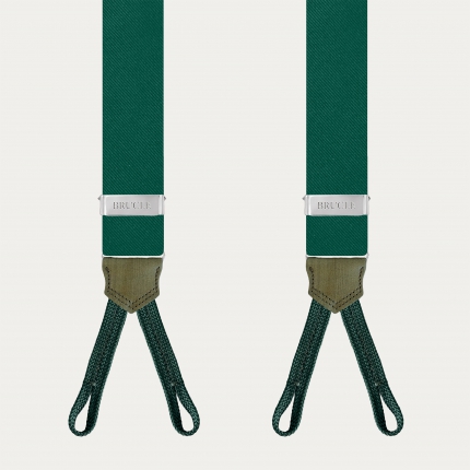 Green silk suspenders for buttons with hand-colored leather