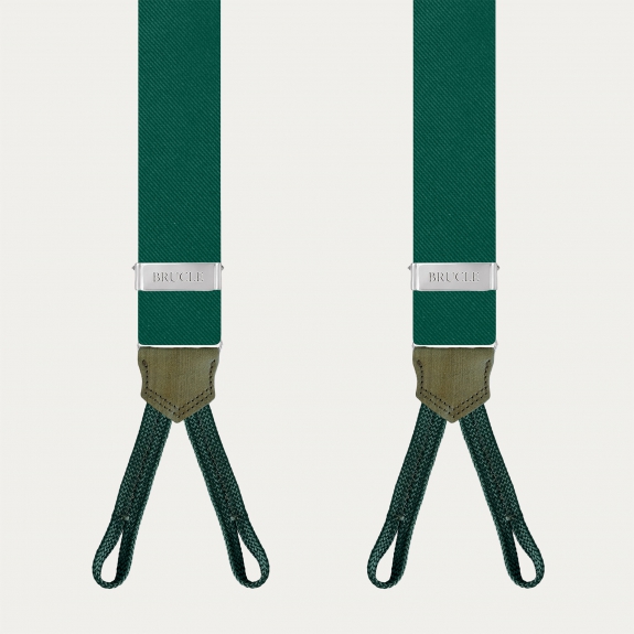 Green silk suspenders for buttons with hand-colored leather