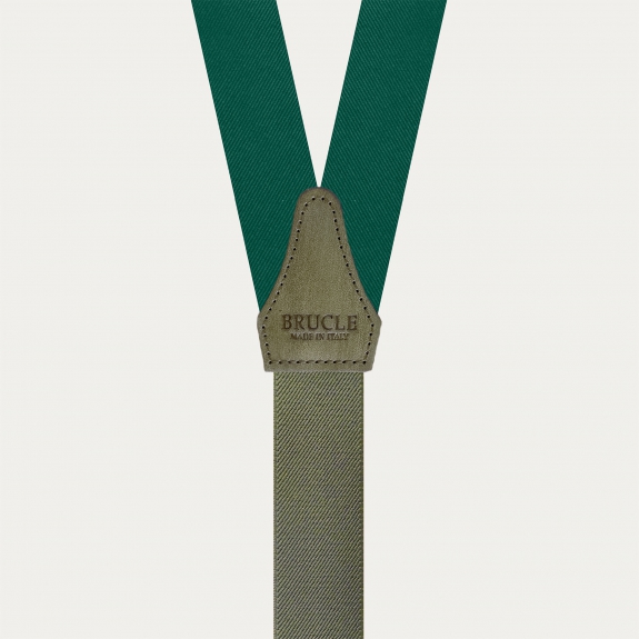 Green silk suspenders for buttons with hand-colored leather