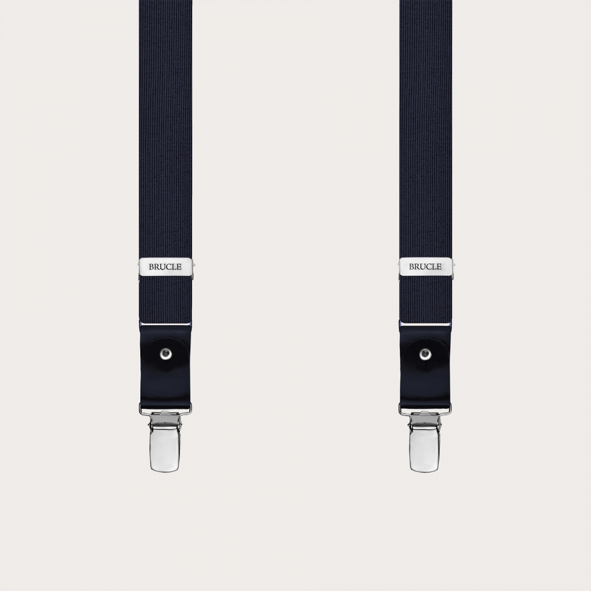 BRUCLE Formal skinny Y-shape pure silk suspenders, navy blue, nickel free