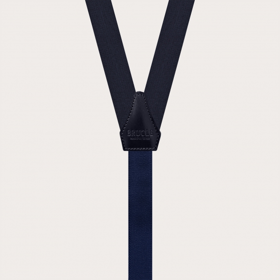 BRUCLE Formal skinny Y-shape pure silk suspenders, navy blue, nickel free