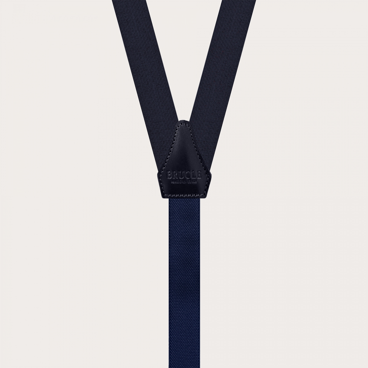 BRUCLE Formal skinny Y-shape pure silk suspenders, navy blue, nickel free