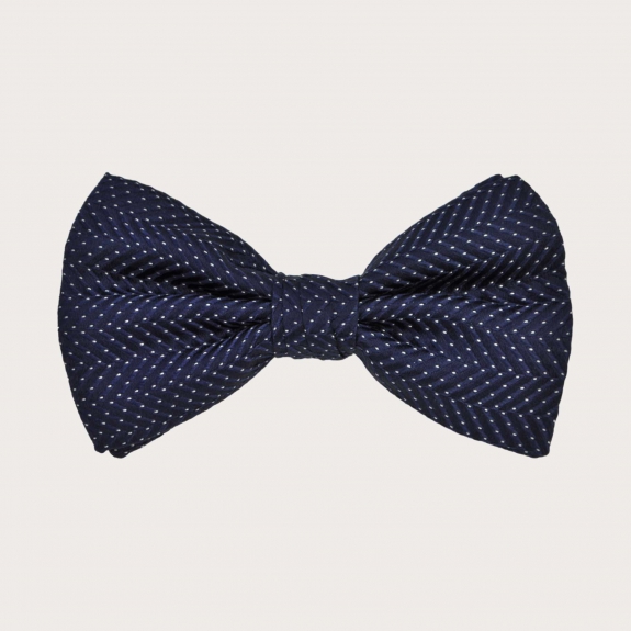 Spotted blue silk self-tie bow tie