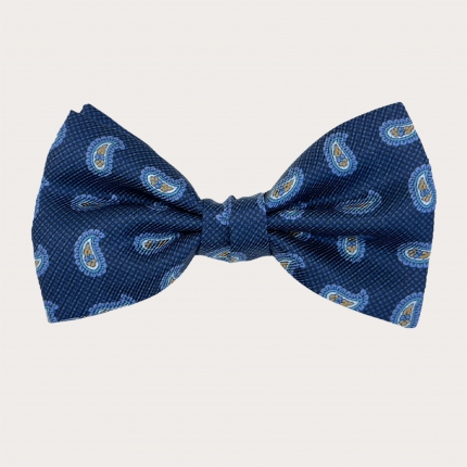 Blue and light blue paisley silk bow tie