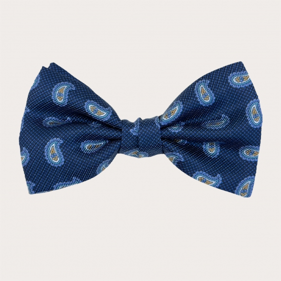 Coordinated suspenders and bow tie in blue paisley silk