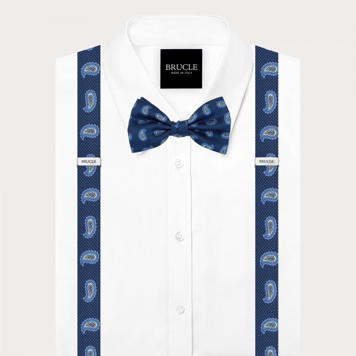 Blue paisley matching set: silk suspenders and bow tie