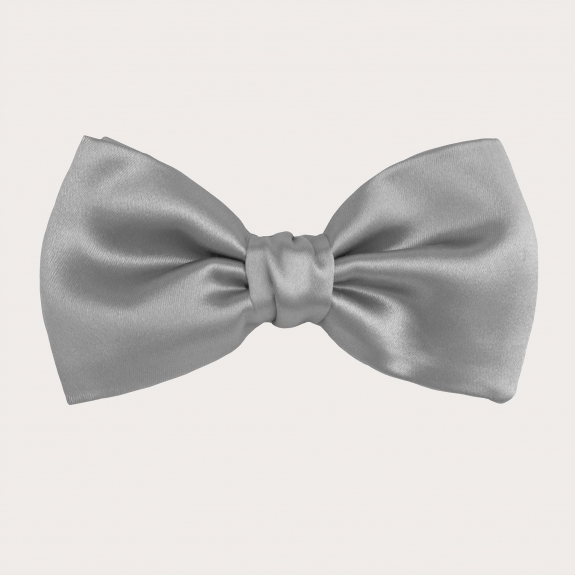 Gray silk satin self-tie bow tie