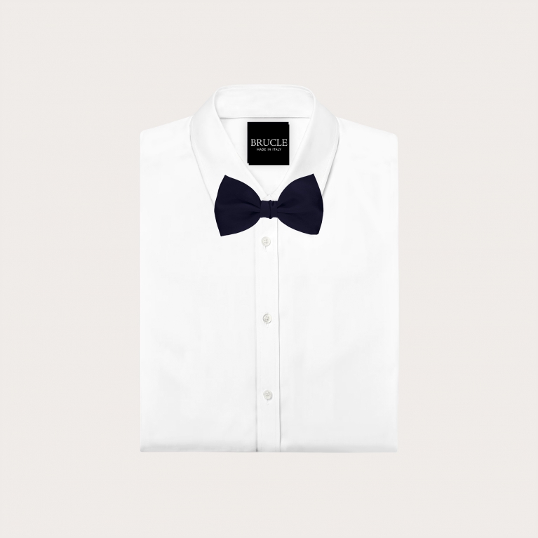 Navy blue silk satin self-tie bow tie