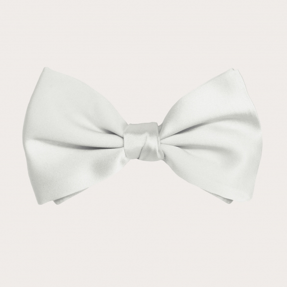 White silk satin self-tie bow tie