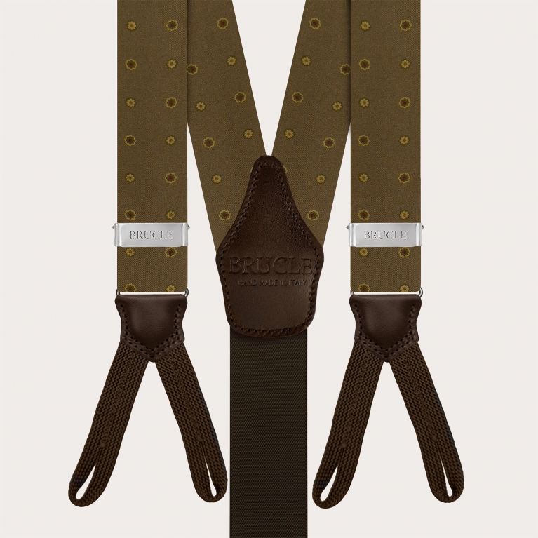 Men's brown floral silk suspenders for buttons