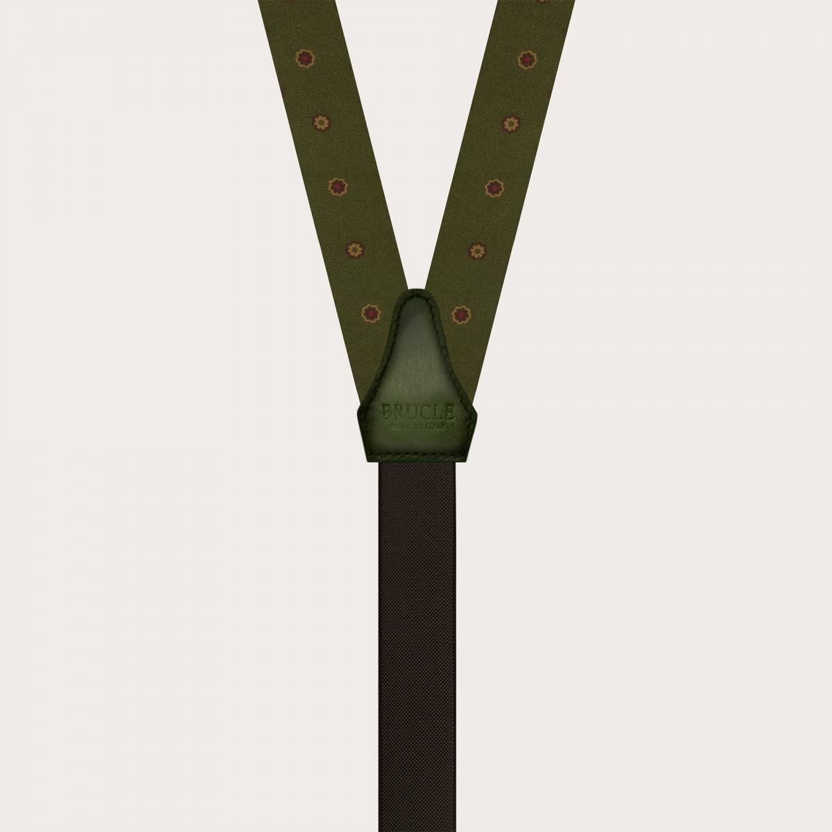 Green Floral Silk Suspenders with Hand-Colored Leather