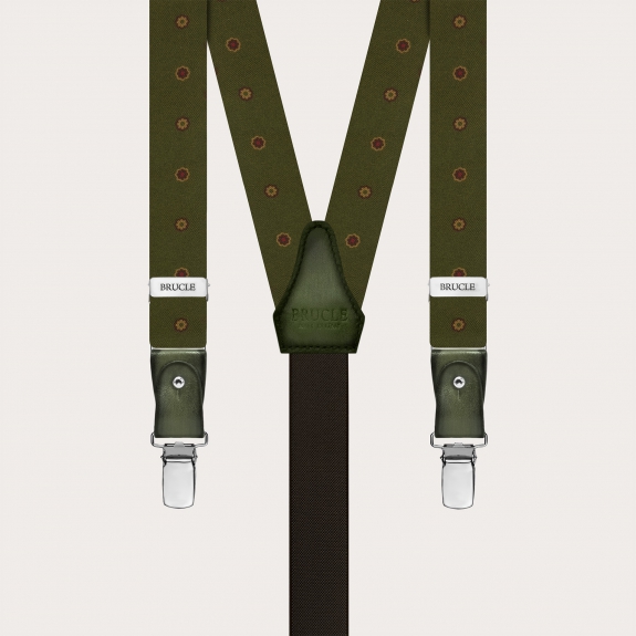 Green Floral Silk Suspenders with Hand-Colored Leather