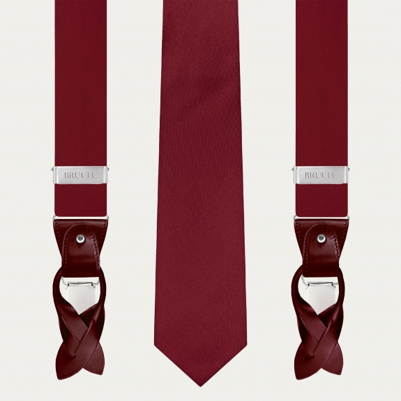 Burgundy Silk Satin Suspender and Tie Set