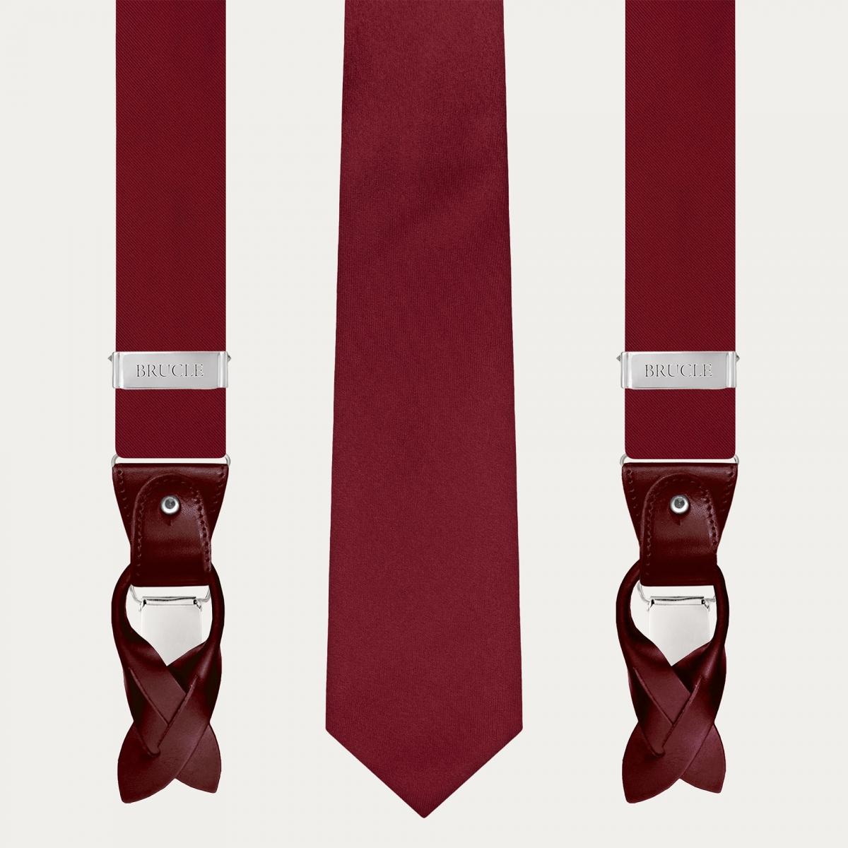 Burgundy Silk Satin Suspender and Tie Set