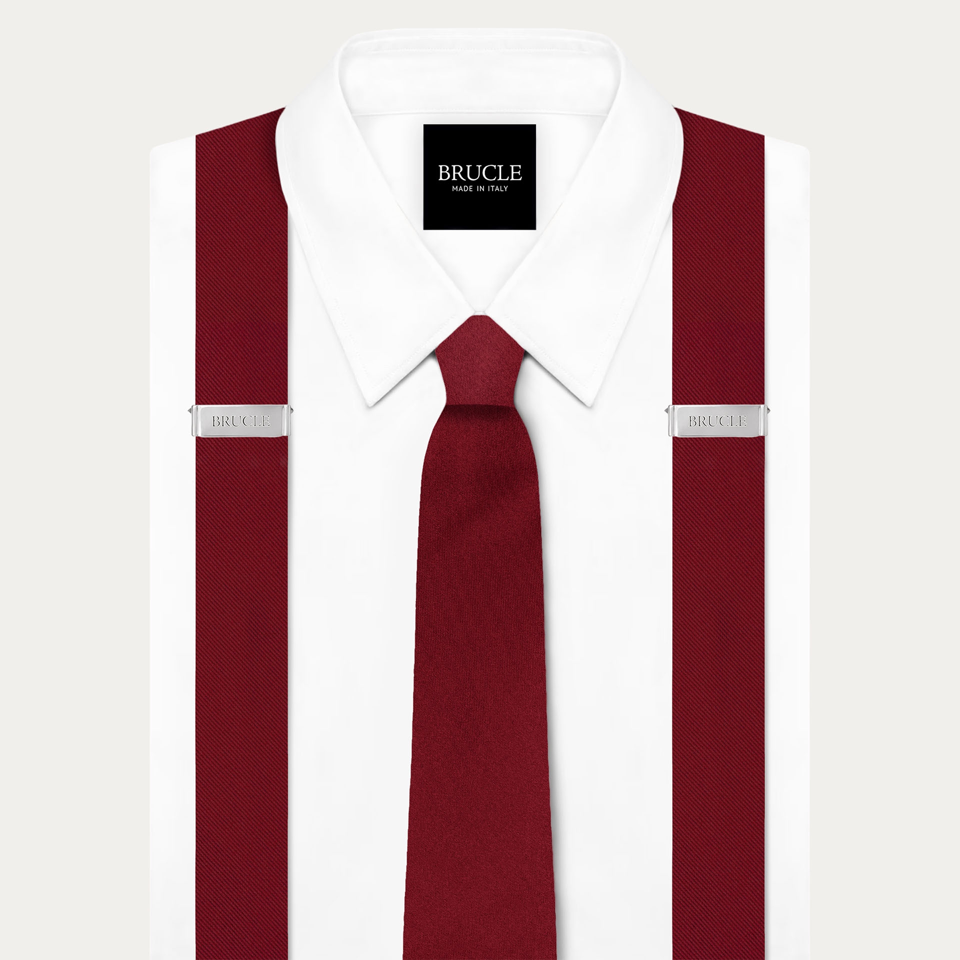 Burgundy Silk Satin Suspender and Tie Set