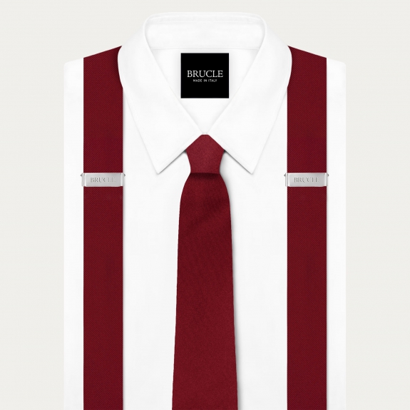 Burgundy Silk Satin Suspender and Tie Set