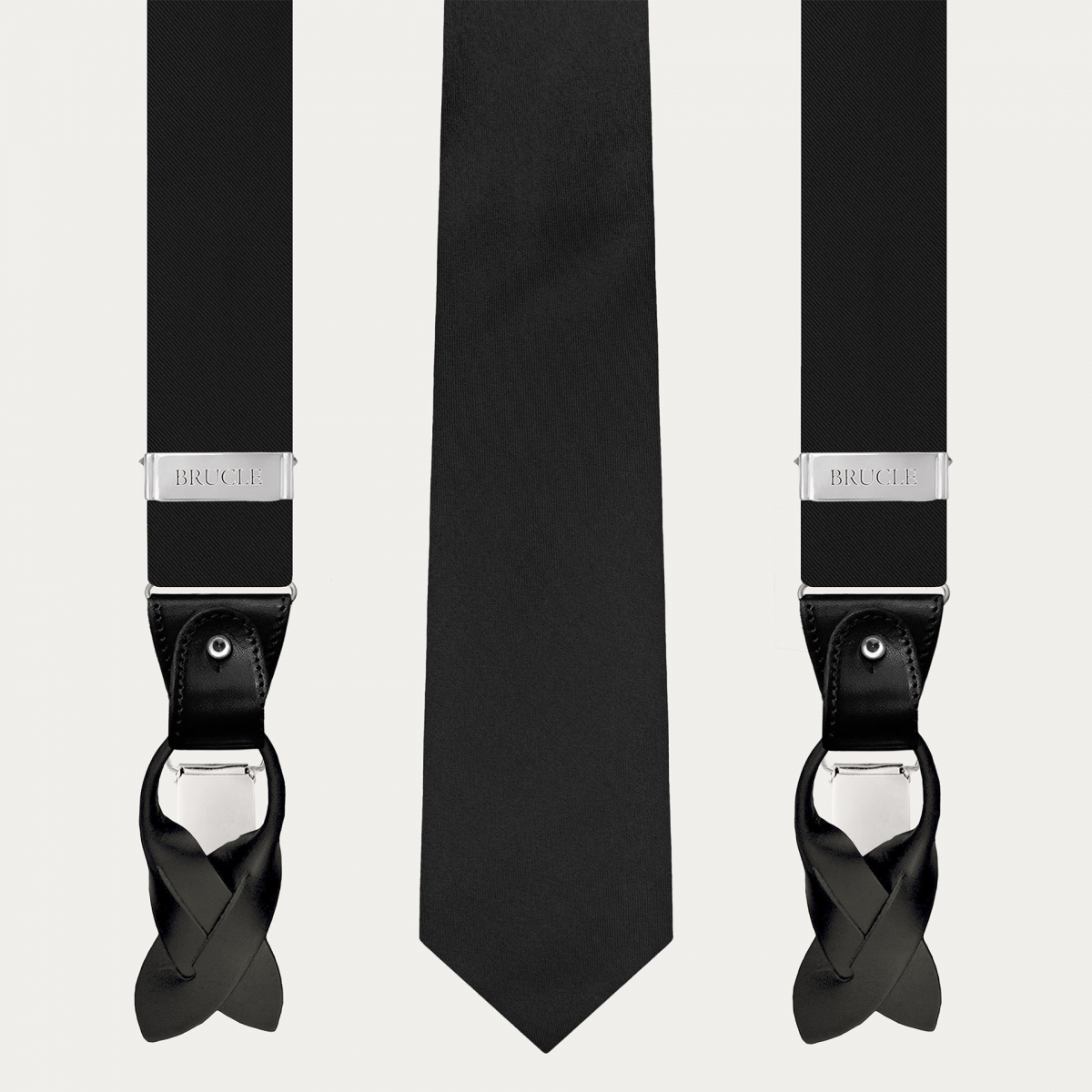 Black Silk Satin Suspenders and Tie Set