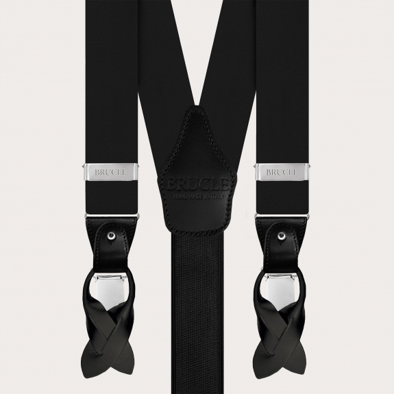 Black Silk Satin Suspenders and Tie Set