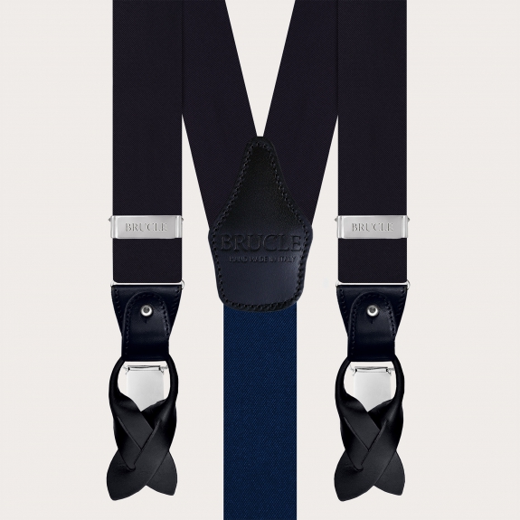 Navy Blue Silk Satin Suspenders and Tie Set