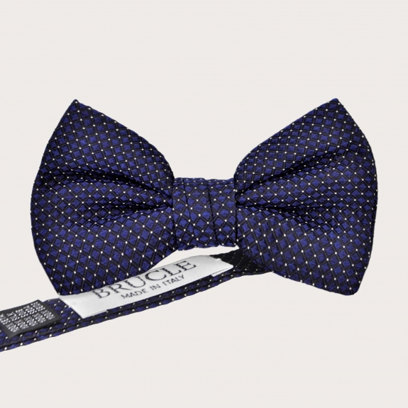 Coordinated set of navy blue silk polka dot suspenders and bow tie