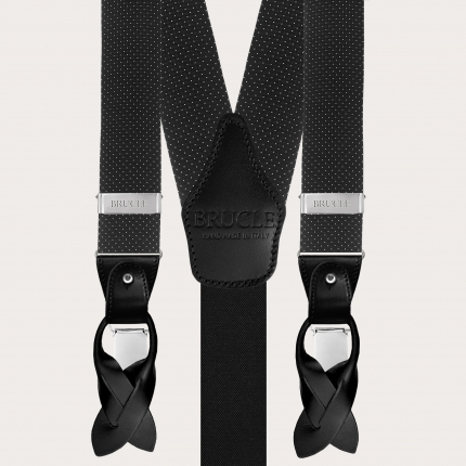 Black silk suspenders and bow tie set with pin dot pattern