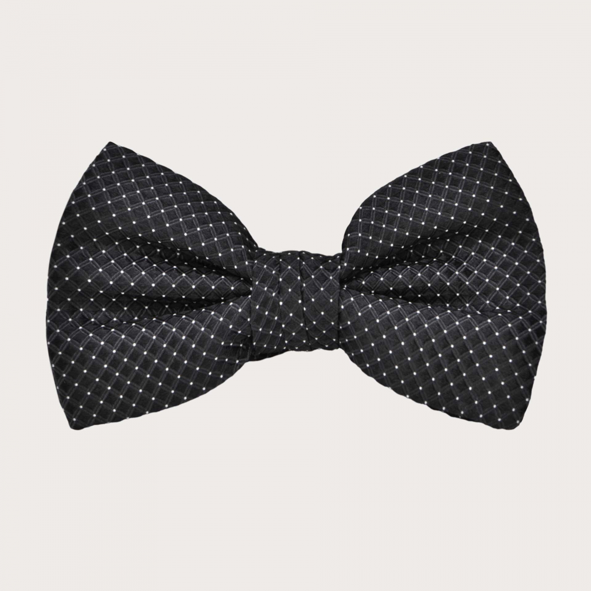 Black silk suspenders and bow tie set with pin dot pattern