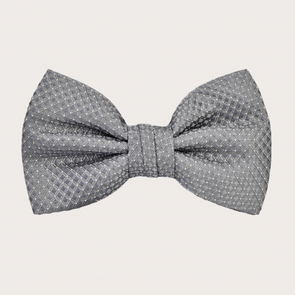 Grey silk suspenders and bow tie set with pin dots