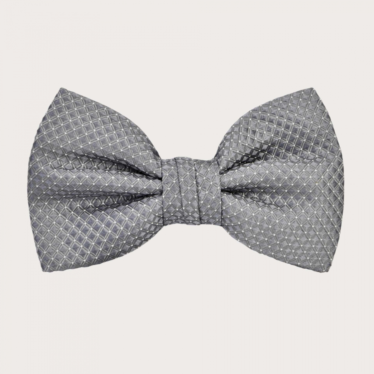 Grey silk suspenders and bow tie set with pin dots