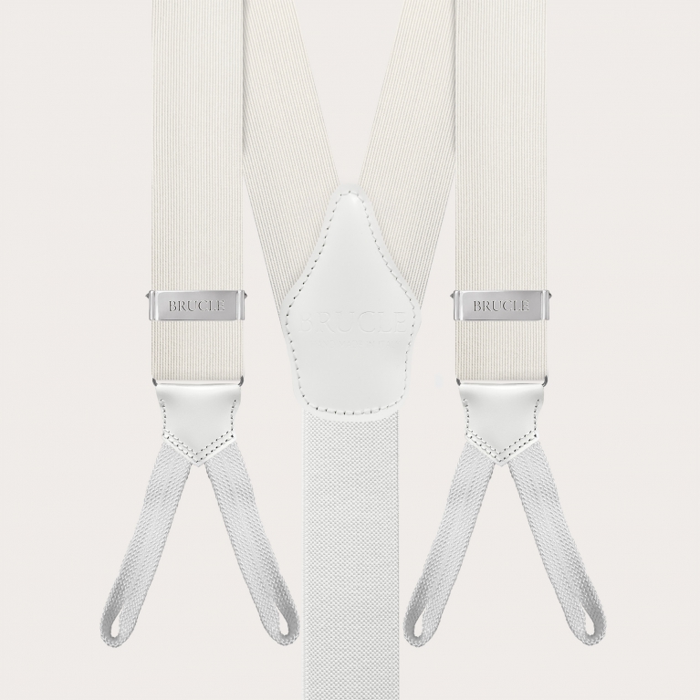 Formal silk suspenders with braid runners, white