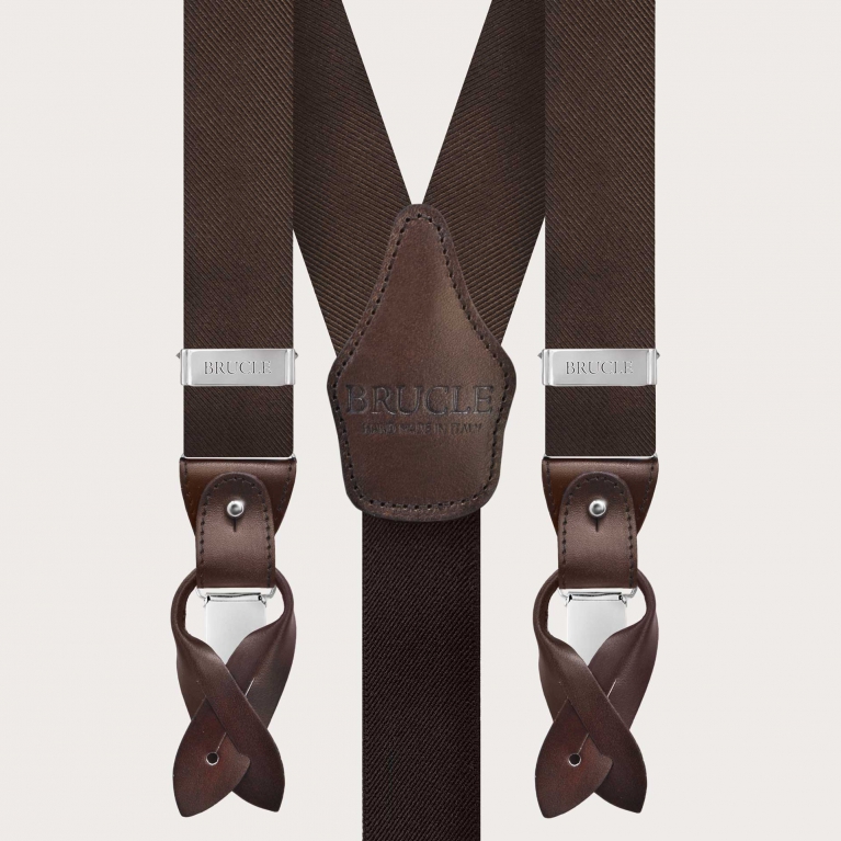 Men's suspenders in brown silk, nickel free