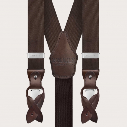 Men's suspenders in brown silk, nickel free