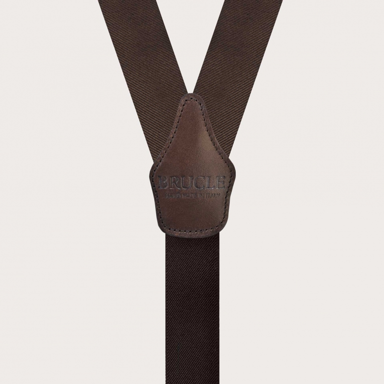 Men's suspenders in brown silk, nickel free