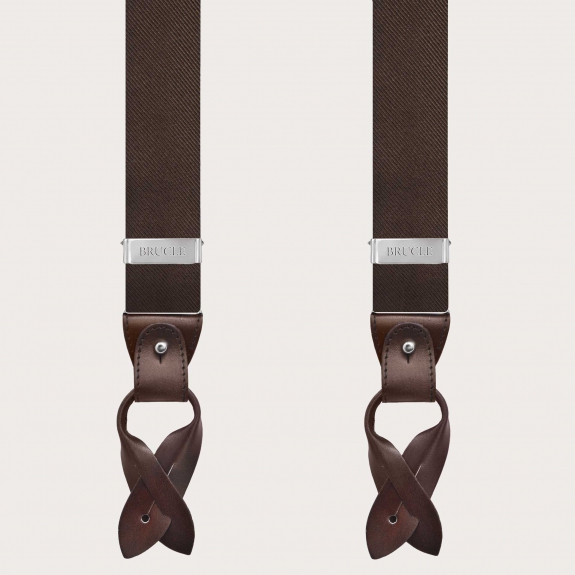 Men's suspenders in brown silk, nickel free