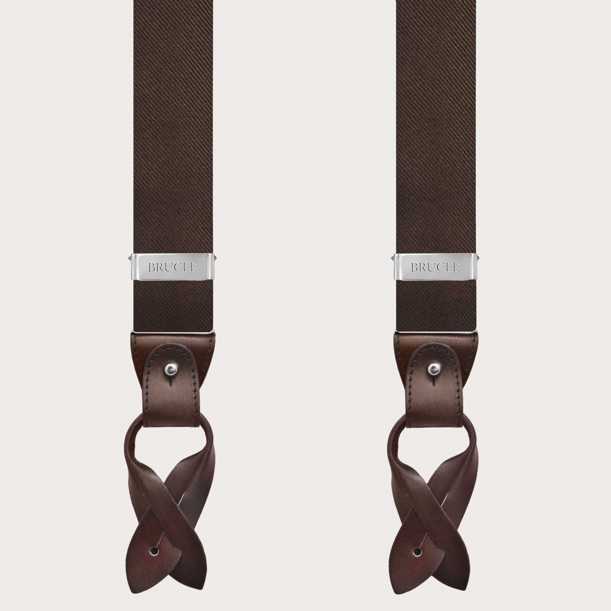 Men's suspenders in brown silk, nickel free