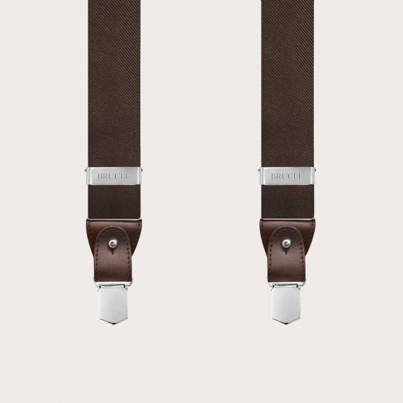 Men's suspenders in brown silk, nickel free