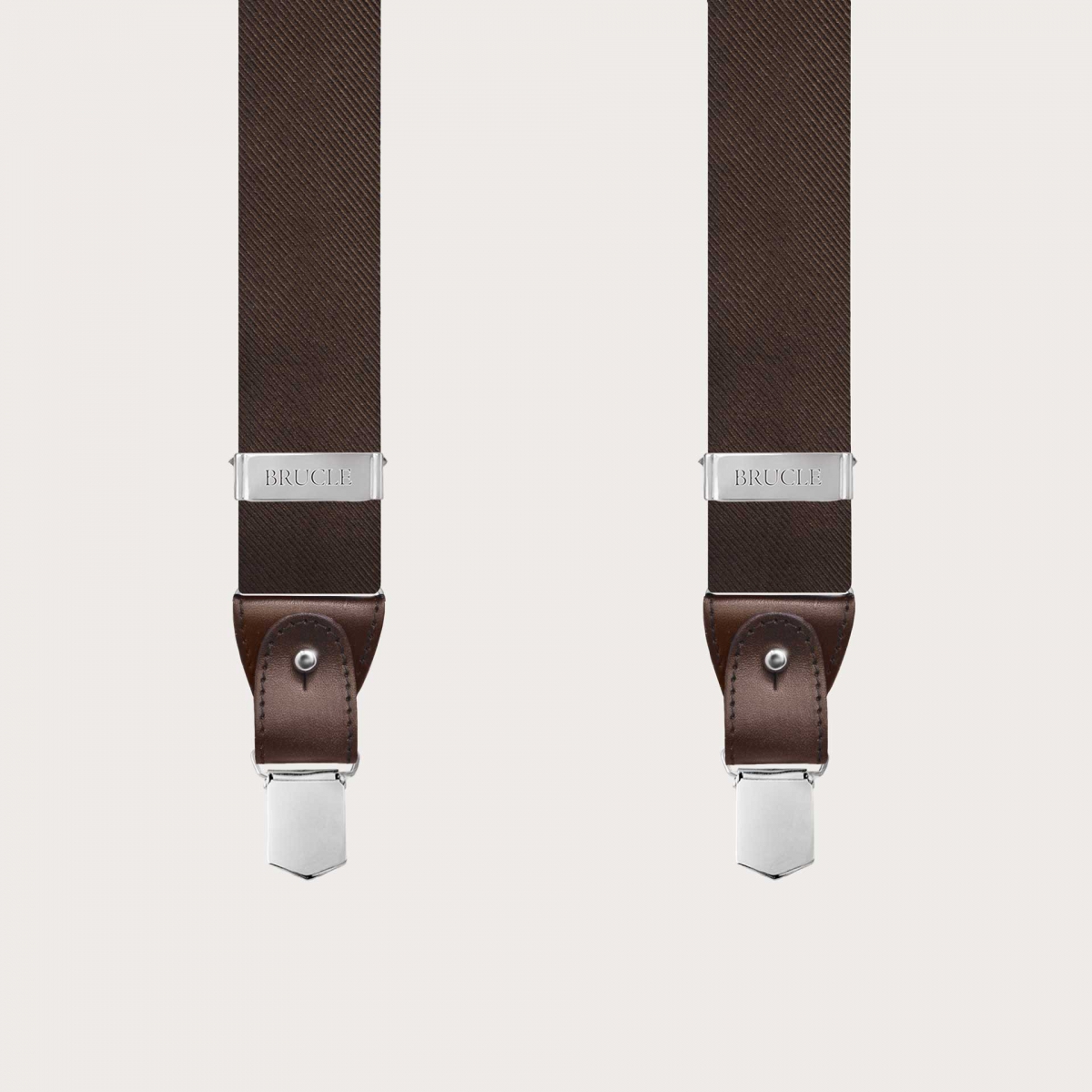 Men's suspenders in brown silk, nickel free