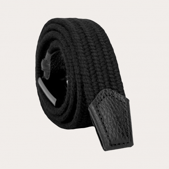 Black woven elastic wool belt with ruthenium buckle