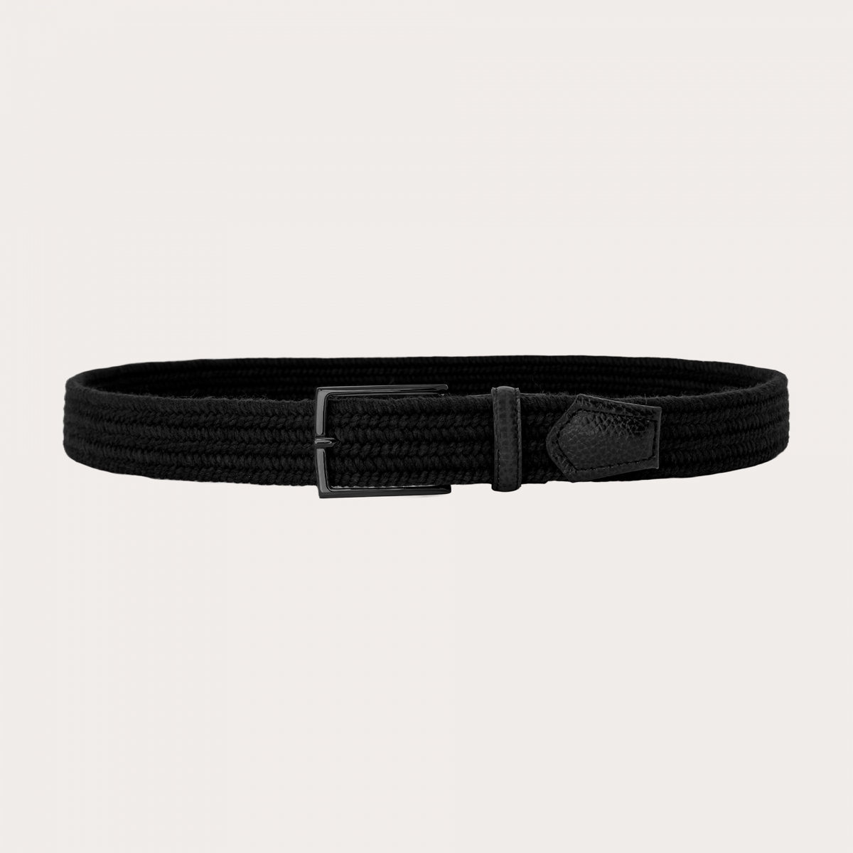 Ceinture en laine élastique tressée noire avec boucle en ruthénium