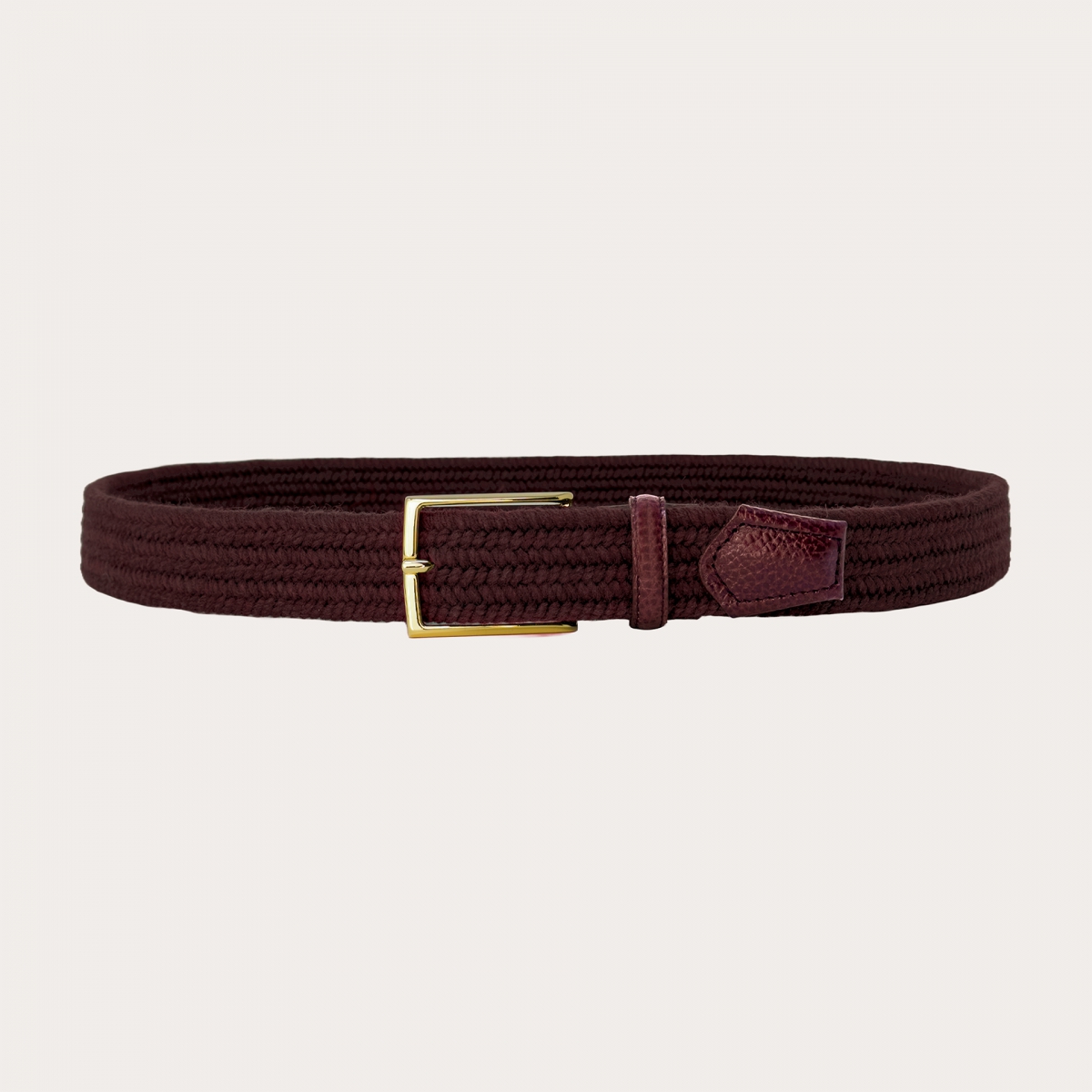 Burgundy elastic braided wool belt with gold buckle