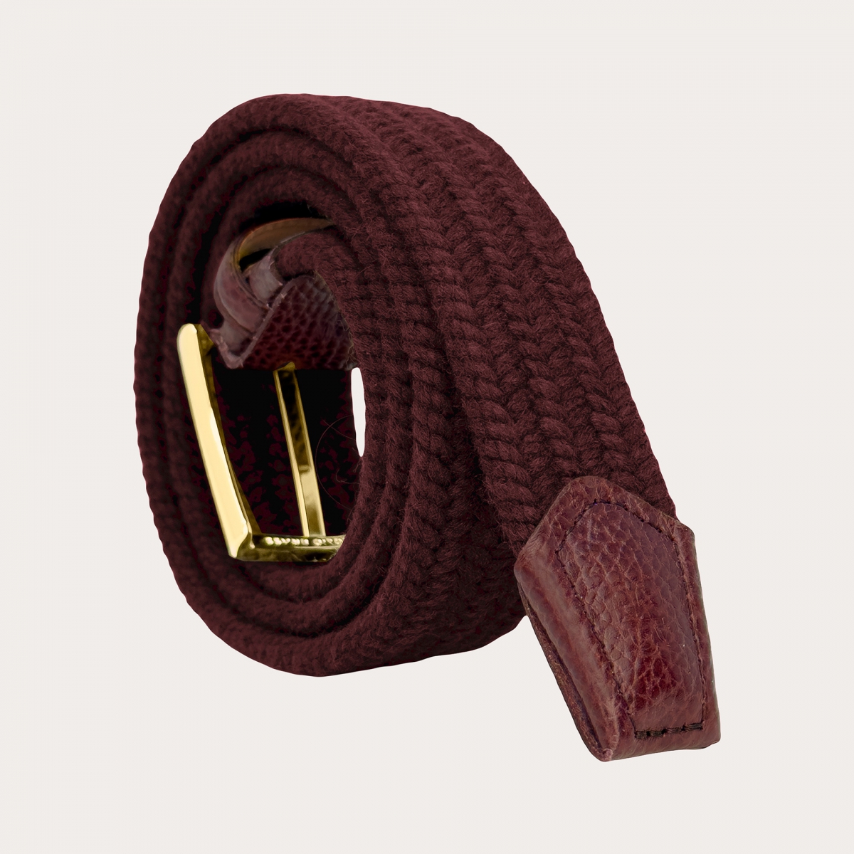 Ceinture élastique tressée en laine bordeaux avec boucle dorée