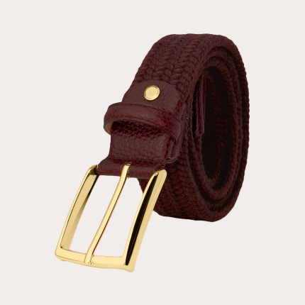 Burgundy elastic braided wool belt with gold buckle