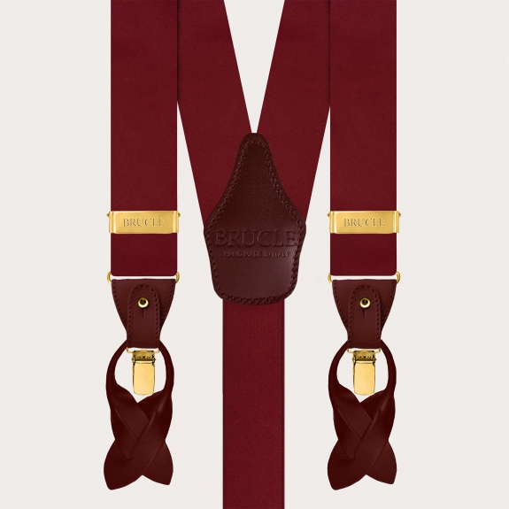 Men's Bordeaux Silk Suspenders for Buttons or Gold Clips