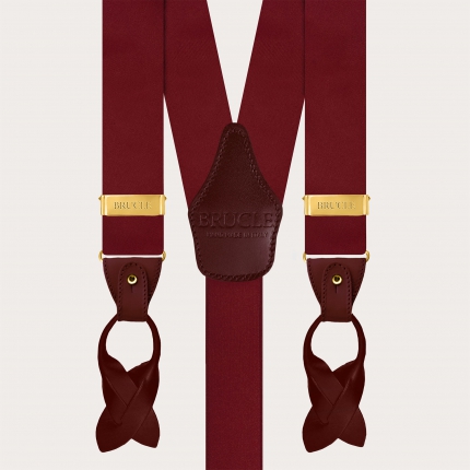 Men's bordeaux silk suspenders for buttons or gold clips